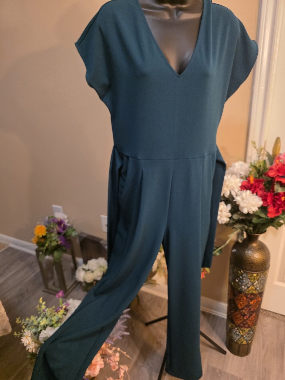 Express Teal V-Neck Jumpsuit